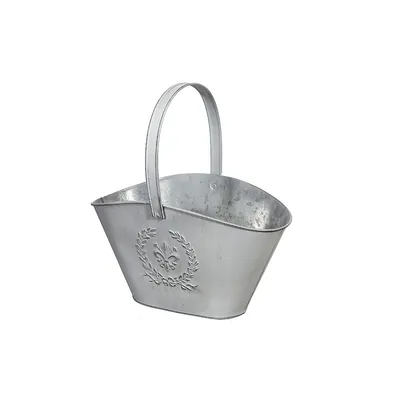 Embossed White Metal Planter With Handle (basket)