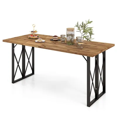 67" Patio Rectangle Table Heavy-duty Acacia Wood Dining Table With Umbrella Hole