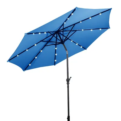 10ft Patio Solar Umbrella Led Market Steel Tilt W/crank Outdoor Orange/blue New