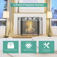 3-panel Fireplace Screen Decor Cover Pets Baby Child Safty Folded Fire Doors