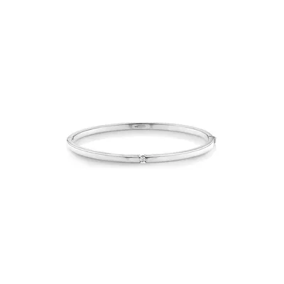 Diamond Accent Oval Bangle In 10kt White Gold