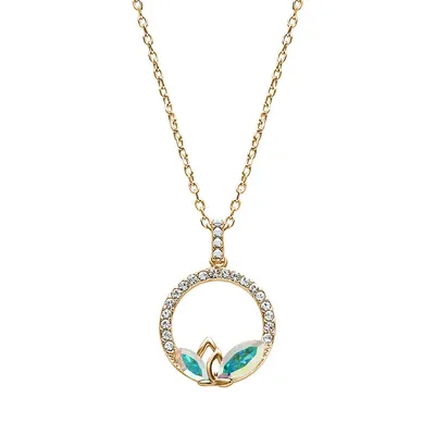 Gold Tone Aurora Borealis Marquis Pendant Necklace With Heritage Precision Cut Crystals