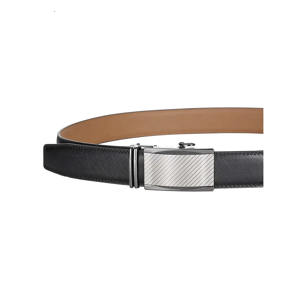 Mio Marino  Men's Indented Designed Ratchet Belt - Deep Charcoal