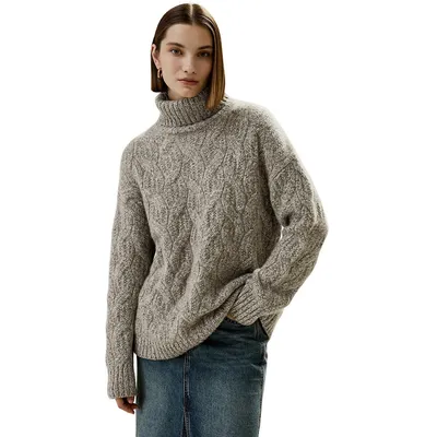 Cable-knit Cashmere Turtleneck Sweater For Women