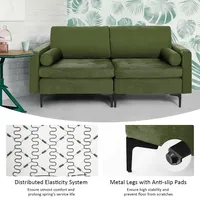 Modern Loveseat 2-seat Sofa Couch W/ 2 Bolsters & Side Storage Pocket Army Green