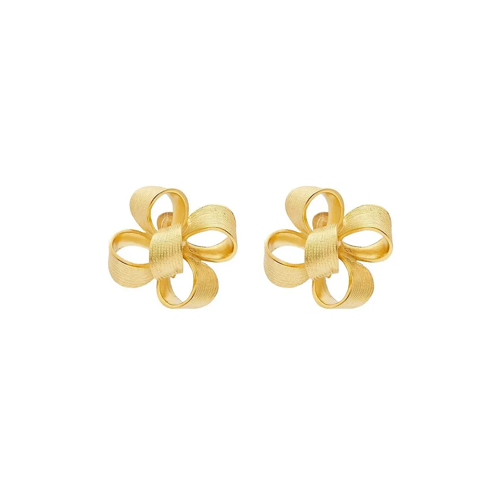 Large Satin Gold Bow Clip Earrings