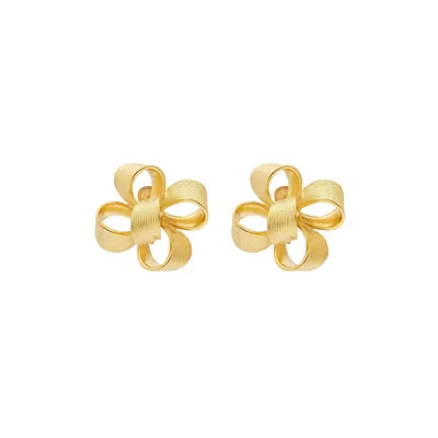 Large Satin Gold Bow Clip Earrings
