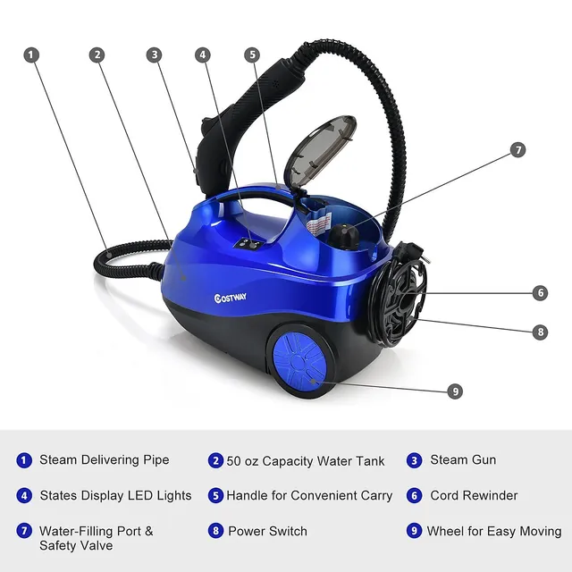 Costway 2000W Heavy Duty Steam Cleaner Mop Multi-Purpose W/19 Accessories  4.0 Bar 1.5L