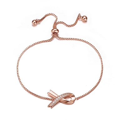 Stunning Teens/young Adults 18k Rose Gold Plated Ribbon Charm Adjustable Bracelet