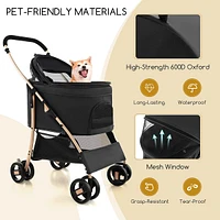 3-in-1 Pet Stroller With Removable Car Seat Carrier 4-level Adjustable Canopy