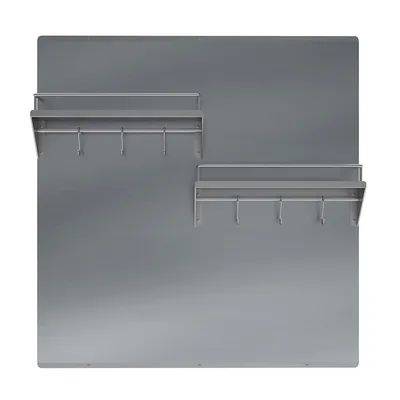 Stainless Steel Backsplash with Two-Tiered Shelf and Rack
