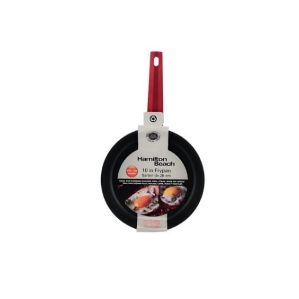 Forged 10 Inch Aluminum Fry Pan With Black Nonstick Coating And Red Soft Touch Bakelite Handles