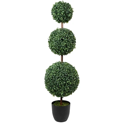 38" Artificial Two-tone Boxwood Triple Ball Topiary Tree With Round Pot, Unlit