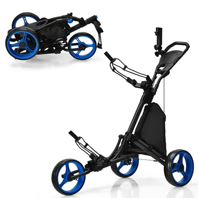 Goplus Folding 3 Wheels Golf Push Cart W/bag Scoreboard Adjustable Handle