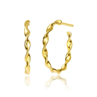14k Yellow Gold Plated Open Hoop Twisted Earrings