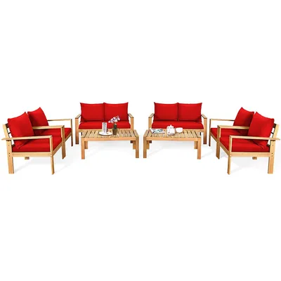 8pcs Patio Furniture Set Acacia Wood Thick Cushion Loveseat Sofa Off Whiteturquoisegrey