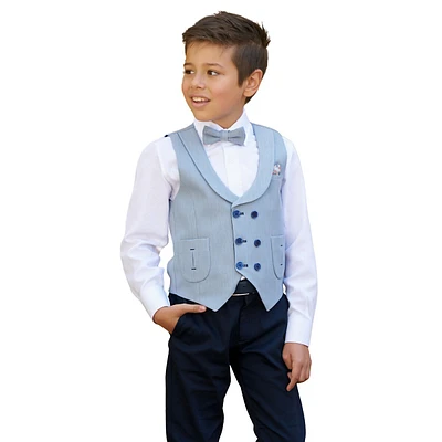 Formal Boys Suit Set With Cotton Shirt And Skinny Navy Pants