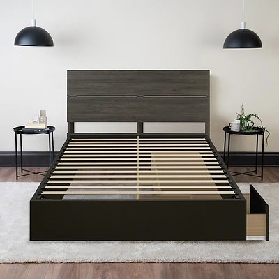 Floating Wood Bed With Headboard