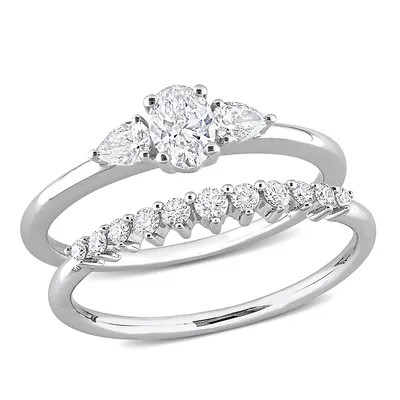 3/4 Ct Tw Oval And Pear-cut Diamond 3-stone Bridal Ring Set 14k White Gold