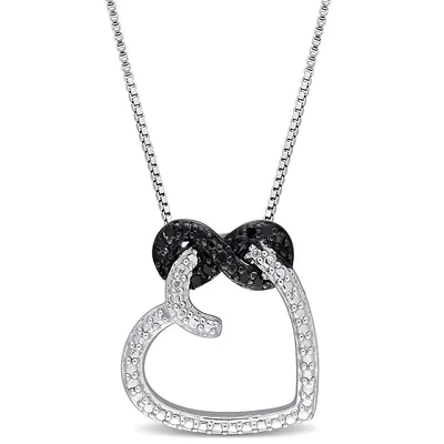 Black Diamond Accent Heart Infinity Pendant With Chain In Sterling Silver With Black Rhodium Plating