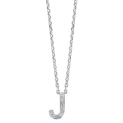 Silver Diamond J Pendant Necklace