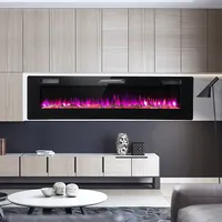 68" Ultra-thin Electric Fireplace Recessed Wall Mounted W/crystal Log Decoration