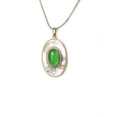 Green Chalcedony Jade With Shell Pendant