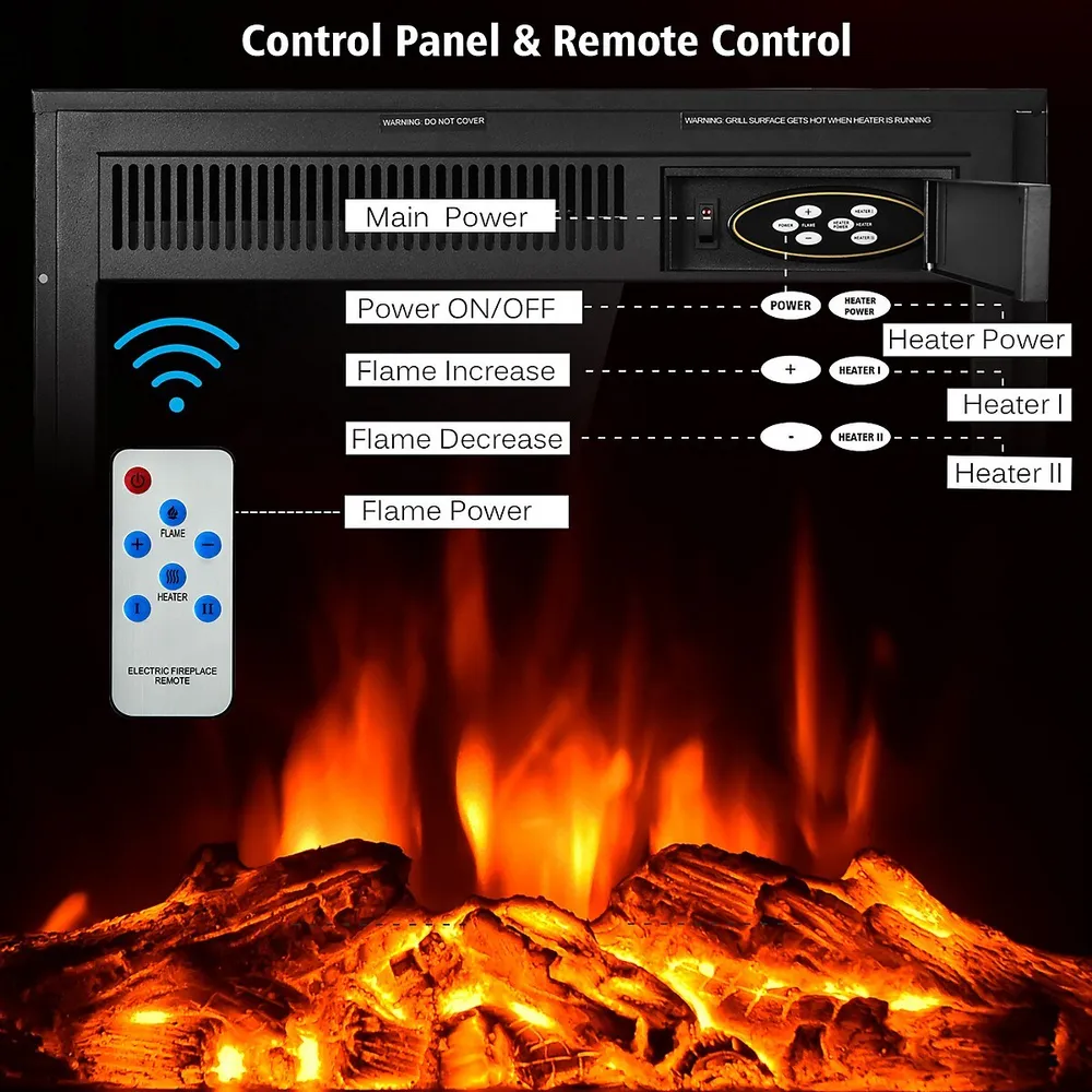 Costway 22.5'' Electric Fireplace Insert Freestanding u0026 Recessed Heater Log  Flame Remote | Southcentre Mall