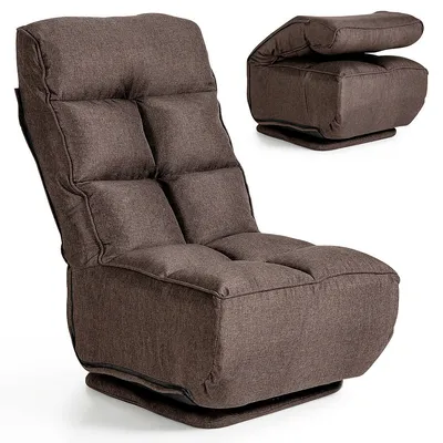 Swivel Folding Floor Chair 6-position Gaming Chair W/ Metal Base Brown