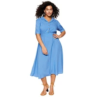 Women Plus Midi A-line Relaxed Fit Woven Dress