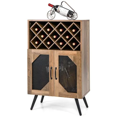 2-door Kitchen Storage Bar Cabinet Buffet Sideboard W/ Wine Rack & Glass Holder