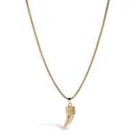 18kt Gold Plated 22" Round Box Chain With Yellow Gold Horn Pendant