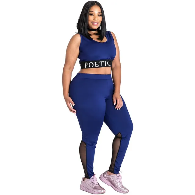 Poetic Justice Plus Curvy Women's Blue Activewear Sports Bra Mesh V-back