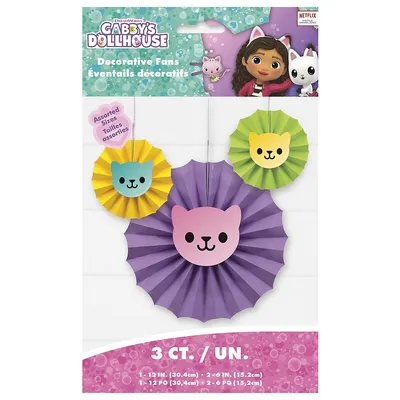 Gabby's Dollhouse Hanging Fan Party Decorations 3 Per Pack
