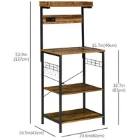 Kitchen Bakers Rack With Storage, Power Outlet, Usb Charger