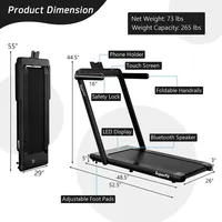 Superfit 2.25hp 2 In 1 Dual Display Folding Treadmill Jogging Machine W/app Control Black