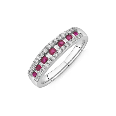 Ring With Ruby & 0.29 Carat Tw Of Diamonds In 10kt White Gold