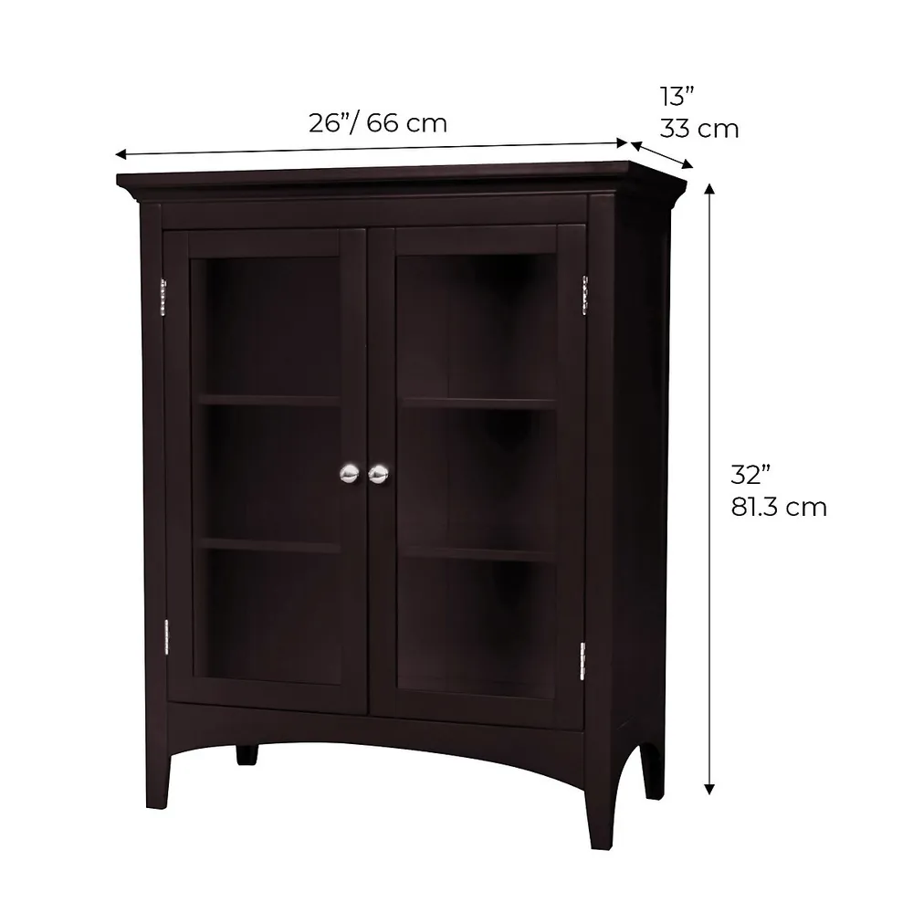 Teamson Home Floor Standing Bathroom Cabinet Wooden Storage Cupboard 2 Glass Doors Espresso