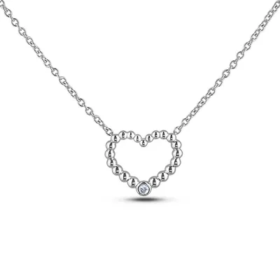 925 Sterling Silver 0.03 Ct Canadian Diamond Heart Pendant & Chain