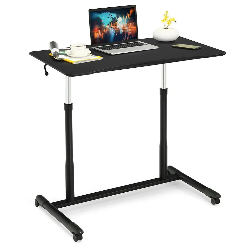 Goplus Height Adjustable Computer Desk Sit To Stand Rolling Notebook Table Black