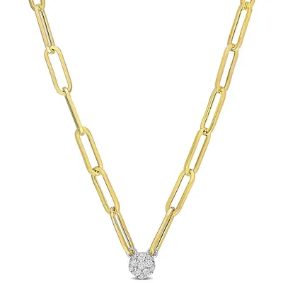 1/10 Ct Tw Diamond Cluster Pendant In 14k White Gold With Paperclip Chain In 14k Yellow Gold