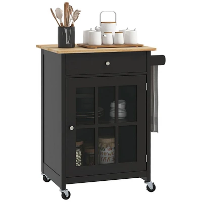 Kitchen Cart With Drawer, Glass Door Cabinet And Towel Rack
