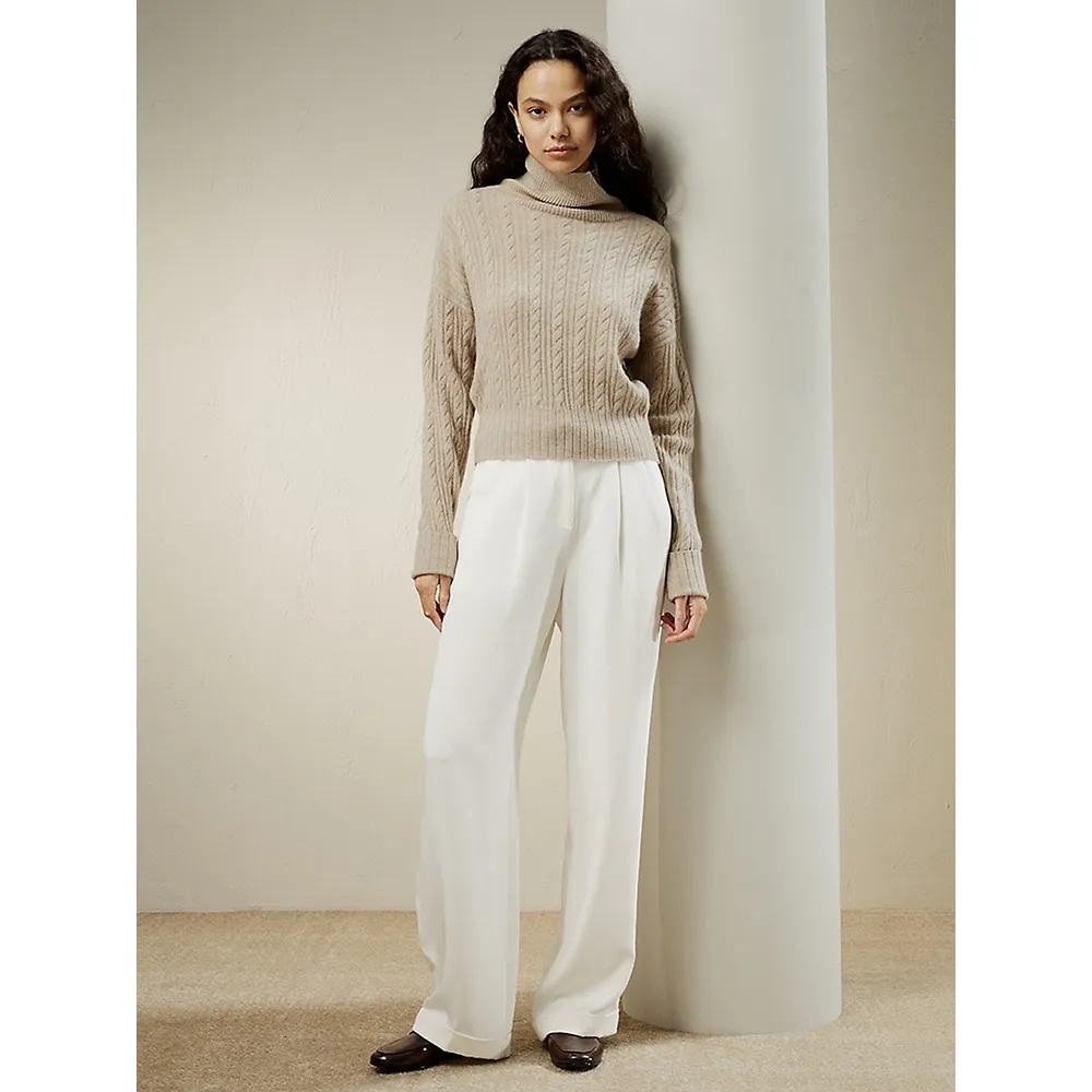 Classic Cable Knit Turtleneck Sweater For Women