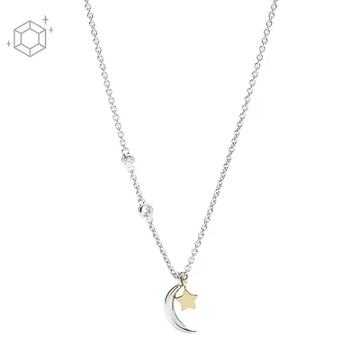 Women's Sterling Silver Star And Crescent Moon Necklace