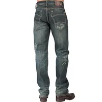 Men's Relaxed Straight Premium Denim Jeans Signature 5 Pocket Faded Vintage Wrinkle Whisker