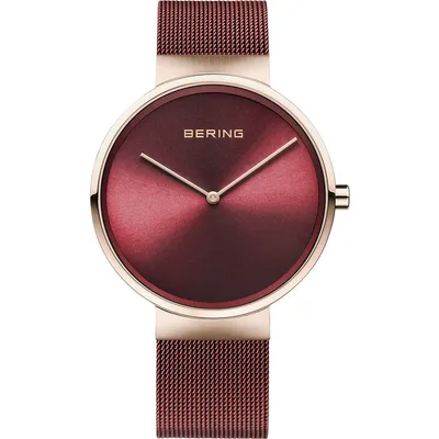 Men's Classic Stainless Steel Watch In Rose Gold/red