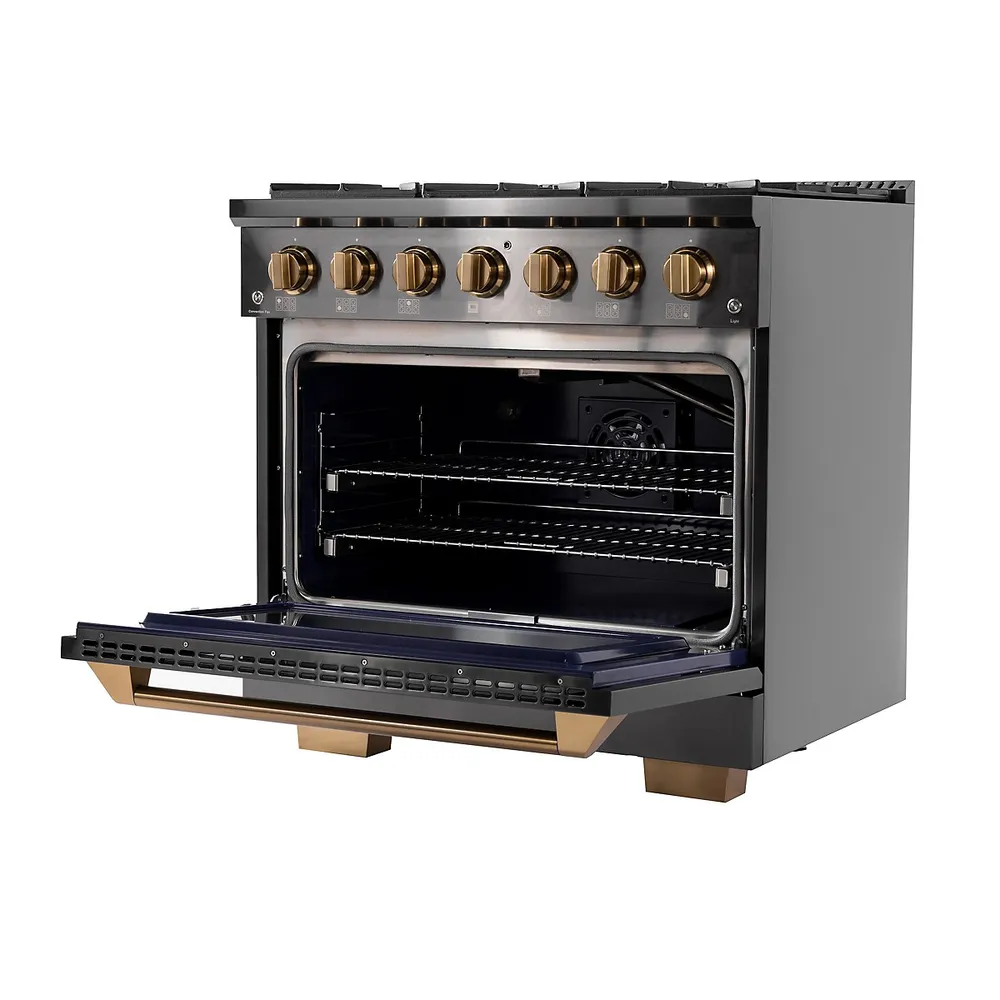 Gemstone Pro-Style 36 In. 5.2 Cu. Ft. Propane Gas Range and Convection Oven in Titanium Stainless Steel