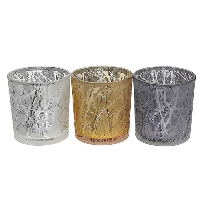 Glass Tealight Holders (crackled) (asstd) - Set Of 3