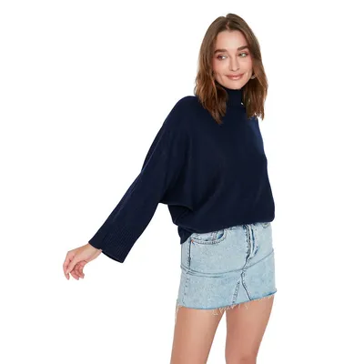 Woman Oversize Basic Standing Collar Knitwear Sweater