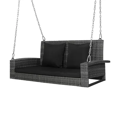 2-person Patio Pe Wicker Hanging Porch Swing Bench Chair Cushion 800lbs